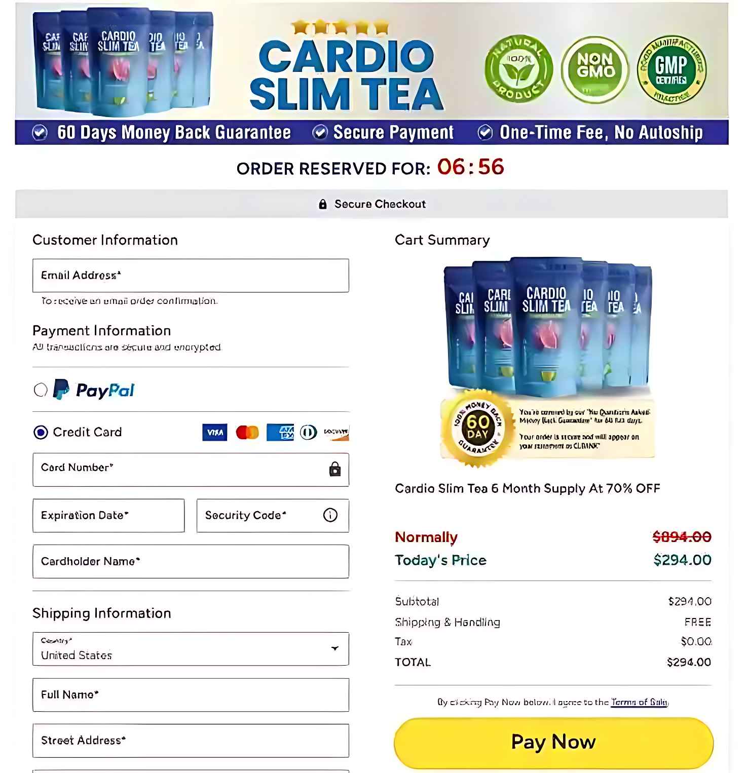 Cardio Slim Tea order page